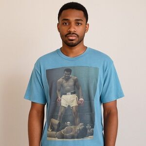 Ali Men's Boxing Mohamed Ali Graphic Short Sleeve T-Shirt Blue Medium